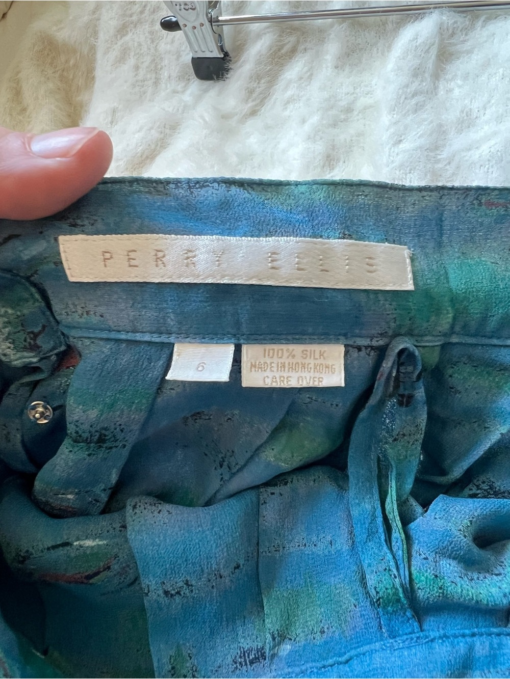 Vintage Silk Perry Ellis Blue Green Floral Pleated Maxi Skirt - Picture 4 of 6
